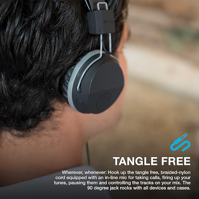 JLab Neon Folding On-Ear Headphones, Black, Wired Headphones, Tangle Free Cord, Noise Isolation, 40mm Neodymium Drivers, C3 Sound (Crystal Clear Clarity)