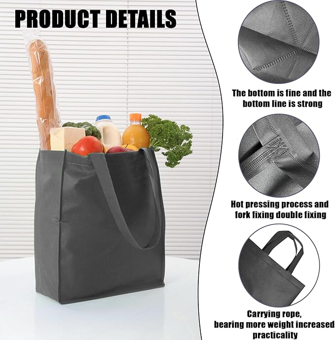 50Pcs Reusable Non Woven Shopping Bags Large Foldable Totes Bag with Handles Grocery Handbag Bulk for Boutiques