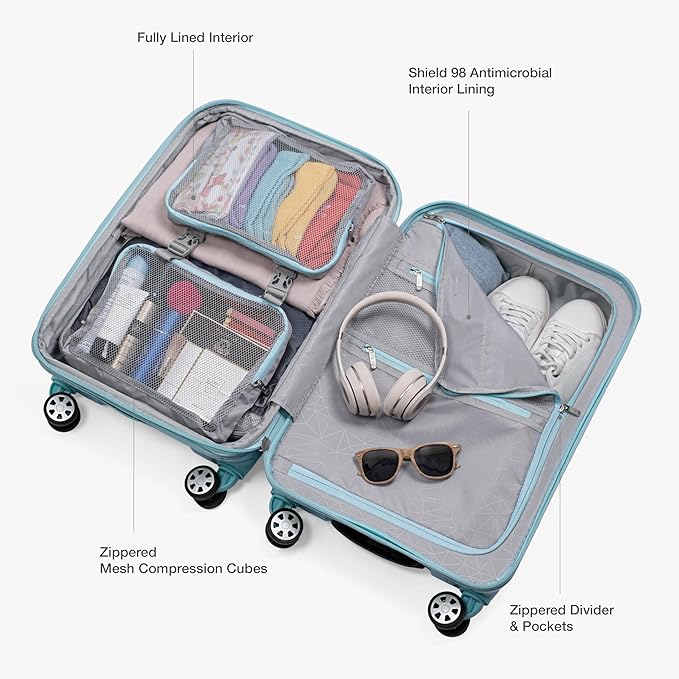Traveler's Choice Pagosa Indestructible Hardshell Expandable Spinner Luggage, Baby Blue, 30-Inch Large