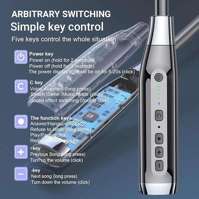 Bluetooth Headphones Neckband 100 Hours Extra Long Playback with Microphone Headset, 4 Speakers Heavy Bass Noise Reduction in Ear Wireless Earbuds Waterproof Running Workout (Black)