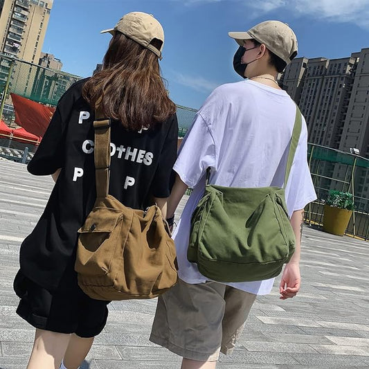 KlaOYer Canvas Messenger Bag Large Hobo Bag Crossbody Shoulder Bag Tote Bag with Pocket for Women and Men