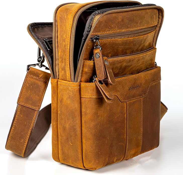 Leather Messenger Bag for Men, Small Leather Sling Shoulder Bag Messenger Pack for Men, Man Purse