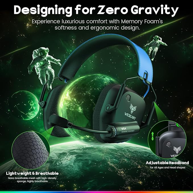 Wireless Gaming Headset 2.4GHz & Bluetooth 5.4 Gaming Headphones with ENC Mic, Ultra-Low Latency, Stereo Sound, Wireless Headsets for Sega Game Gear Accessories, PS5, PS4, Switch, PC, Mac