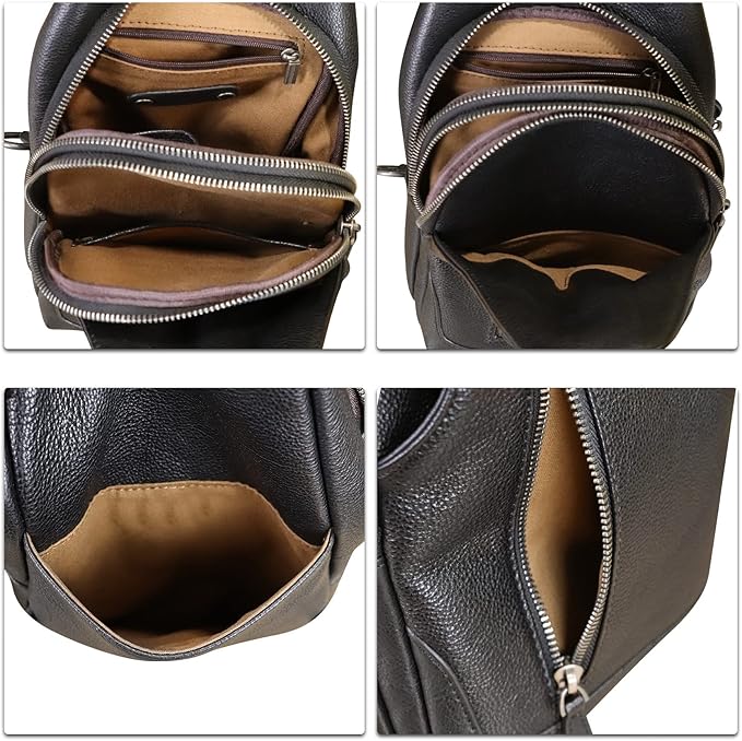 Genuine Leather Sling Bag for Men and Women Real Leather Shoulder Crossbody Bag Chest Bag Sling Backpack Purse