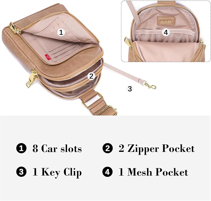 INICAT RFID Blocking Sling Bag Leather Crossbody Bags for Women Fanny Pack Cross Body for Woman Chest Bag for Travel 1.9L