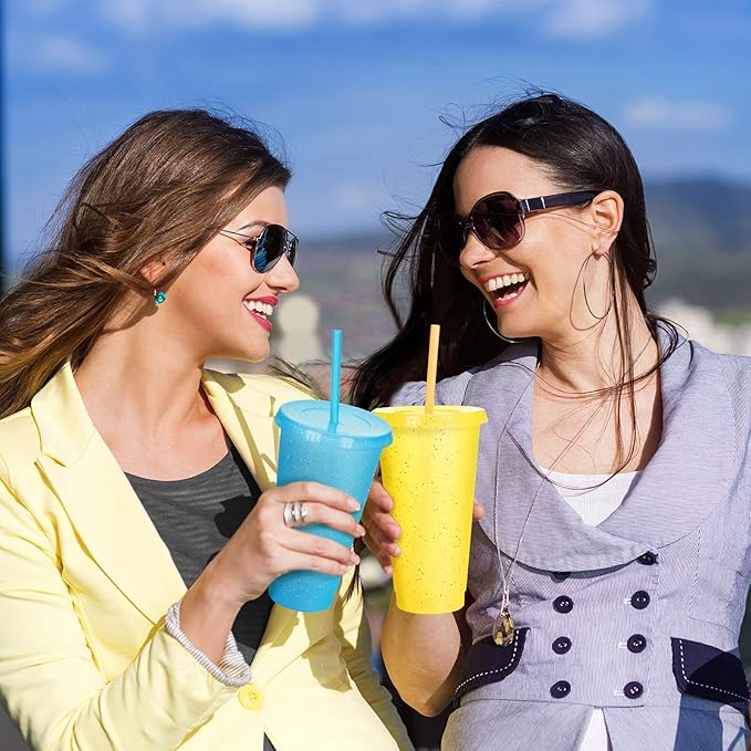 Honeydak 30 Pack Tumbler with Straw and Lid Bulk Glitter Plastic Cups Water Bottle Iced Coffee Travel Mug Reusable Party Favor Cups for Birthdays travel 24-27 oz (Vivid Color)