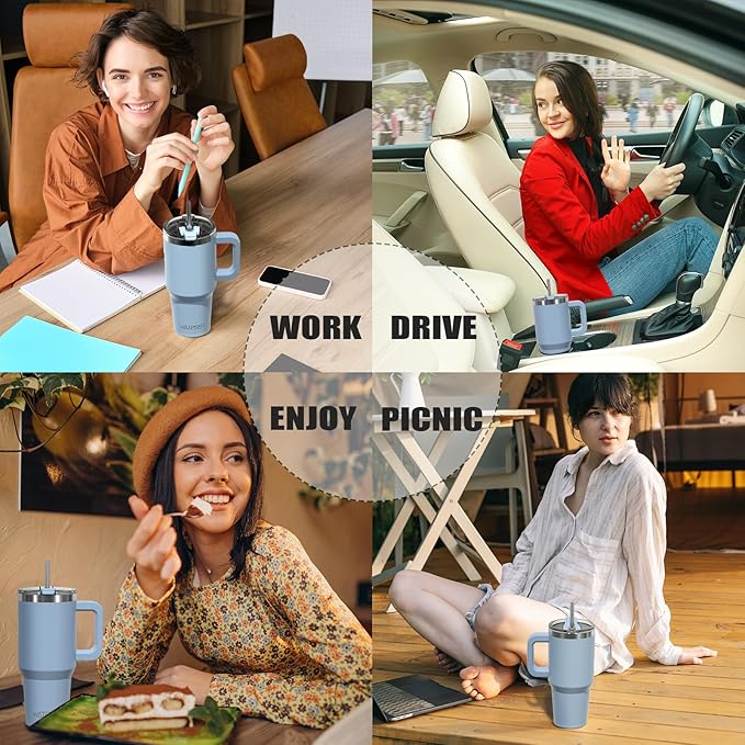 20 oz Tumbler with Handle,Tumbler with Lid and Straw,Double Wall Insulated Cup Stainless Steel Travel Mug(Cold for 34 Hours),Water Bottle for Iced Tea,Coffee,Cold Beverages(Smog Blue)