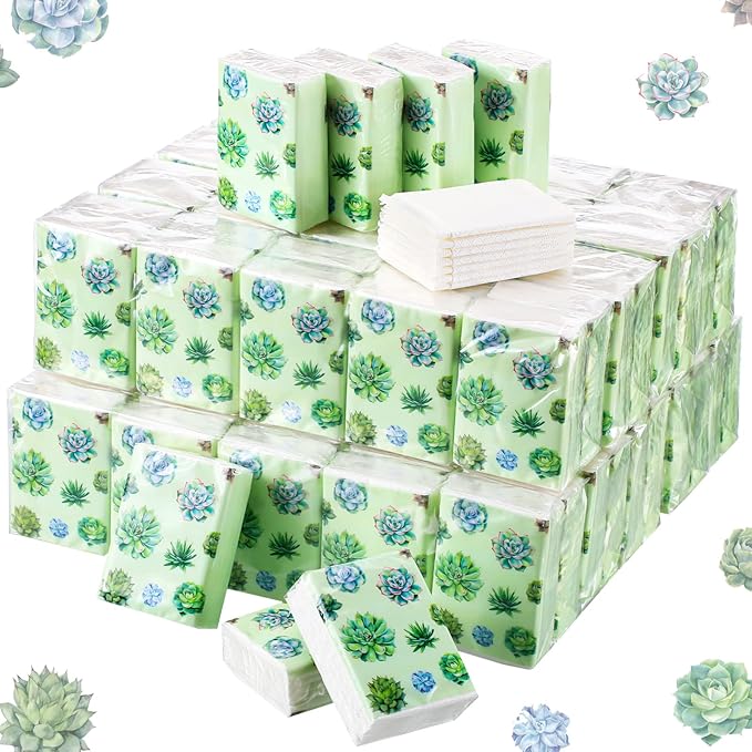 100 Pack Facial Tissue Mini Paper Pocket Tissues Small Size Travel Tissue Packs for Wedding Party Favors Graduation Celebration, 3 Ply, 2.8 x 2.2 In(Succulent)