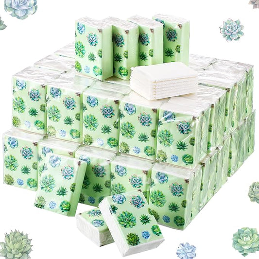100 Pack Facial Tissue Mini Paper Pocket Tissues Small Size Travel Tissue Packs for Wedding Party Favors Graduation Celebration, 3 Ply, 2.8 x 2.2 In(Succulent)