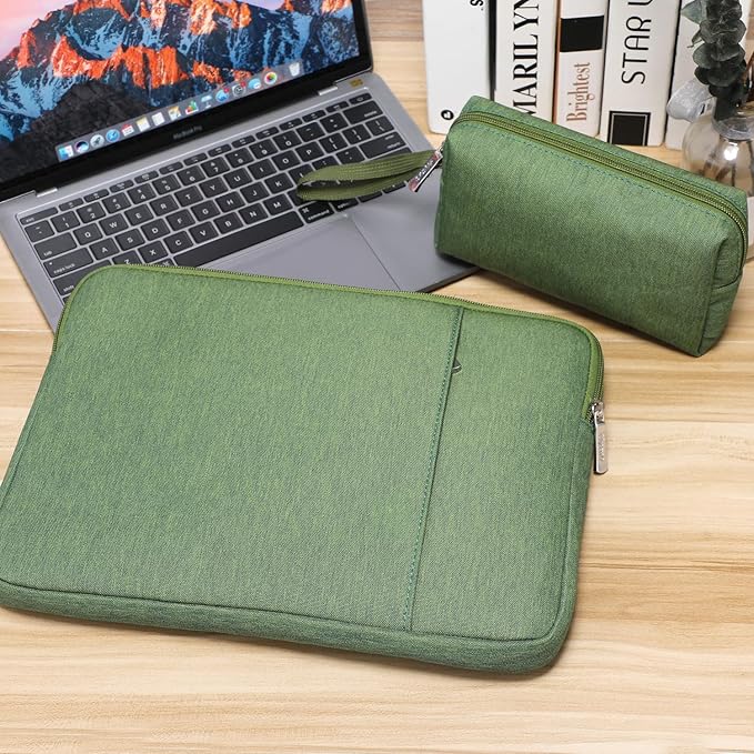 HYZUO 13.3-14 Inch Laptop Sleeve Bag Set for MacBook Pro 14 M4/M3/M2/M1, MacBook Air/Pro 13.3, 13.5"/13.8" Surface Book/Laptop, Notebook Case for 13.3" HP Dell Lenovo Asus Acer, Grass Green