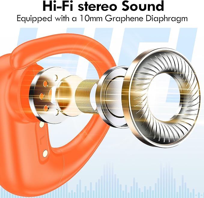 kurdene Wireless Earbuds Bluetooth Headphones Sport,Over Ear Buds with Deep Bass Sound,60Hrs Playtime Earphones Redesigned Comfort Fit with Earhooks for Running,Meeting,Workout-Orange