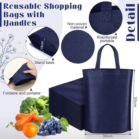 Windyun Reusable Grocery Bags Large Non Woven Shopping Bags with Handle Foldable Portable Tote Carryall Bulk 11.8x6x13.8 Inch