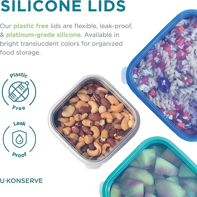 U Konserve Stainless Steel Food Storage Bento Box Container, Leak Proof Silicone Lid Dishwasher Safe - Plastic Free (50oz Clear)