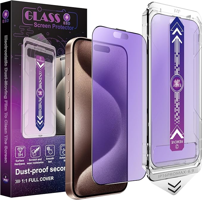 CHISHA 2-Pack Anti Blue Light Matte Screen Protector for iPhone 16 Pro Max 6.9-Inch, Auto Dust Removal, No Bubbles, High Definition Clear, Easy Installation