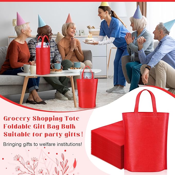 Windyun Reusable Grocery Bags Large Non Woven Shopping Bags with Handle Foldable Portable Tote Carryall Bulk 11.8x6x13.8 Inch