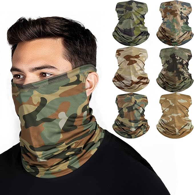 HONGTEYA 6 Pack Neck Gaiter Face Mask: Breathable Windproof Face Cover Balaclava High Elastic Earloop Bandana for Men Women