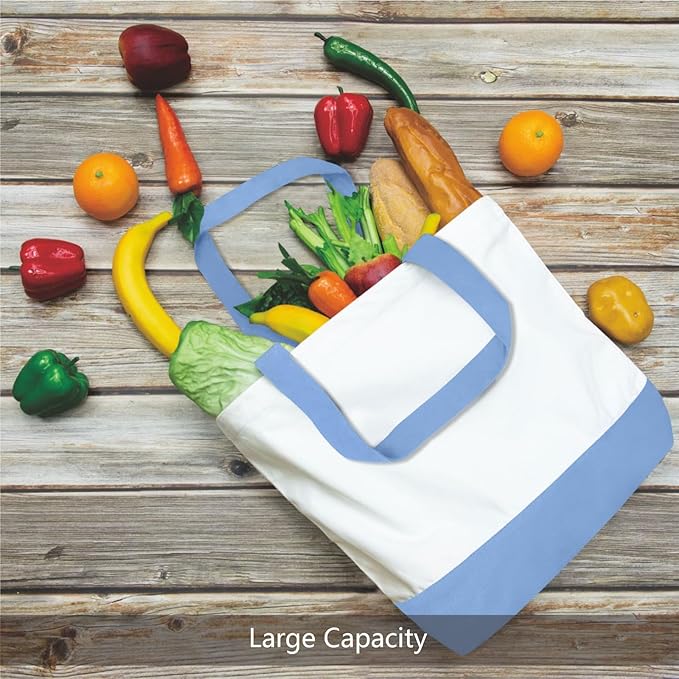 TOPDesign 3-Pack Super Strong Large 12oz Cotton Canvas Tote Bags, Reusable Grocery Shopping Cloth Bags, Fashionable Two-Tone Totes for Crafts, DIY Your Creative Designs