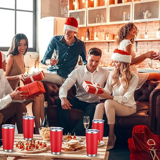 Sieral 36 Packs Stainless Steel Tumbler Bulk with Lid Vacuum Double Wall Insulated Travel Coffee Mug Powder Coated Tumbler Cup for Graduation Wedding Christmas Birthday Party(Red, 20 oz)