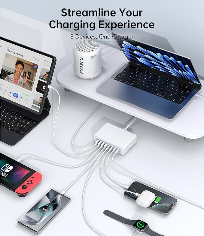210W USB C Fast Charging Station,8-Port USB C Charger Block Upgraded GaN III PD 45W Laptop Charging Adapter,Multiport Type C Charging Hub Compatible with MacBook Pro/Air,DELL,iPhone 17/16/15,Samsung
