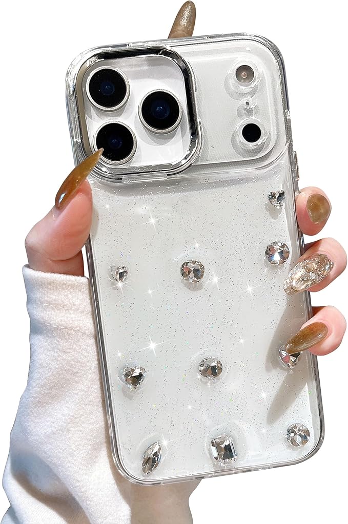 EYZUTAK Case for iPhone 17 Pro, Bling Glitter 3D Diamond Phone Case Cute Sparkly Crystal Clear Aesthetic Design Cover Slim Soft Durable TPU Transparent Protective Cover for Women Girls - Crystal