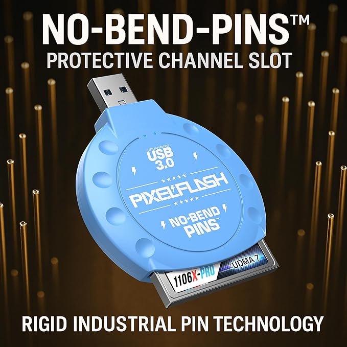 PixelFlash CF Card Reader (Blue) - Compact Flash Memory Card Adapter with USB 3.0, 5GB/s File Transfer, No-Bend Pins, Supports UDMA-7, Anti-Slip & Anti-Scratch, Compatible with Most Brands & OS