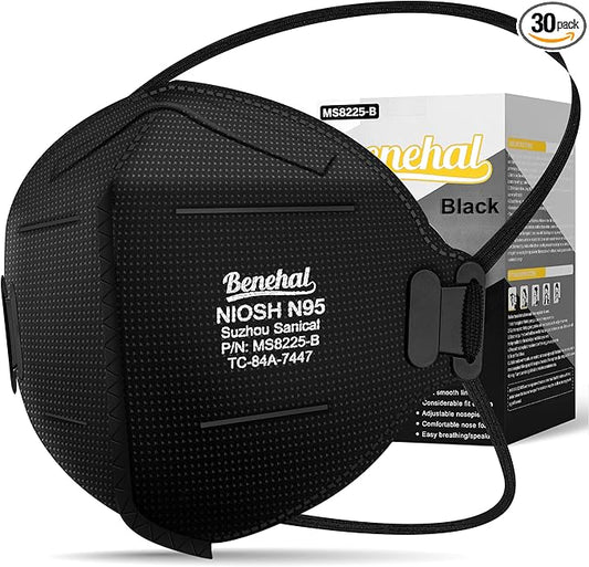 N95 Black Masks, 30 Pack NIOSH Certified N95 Disposable Respirator 5 Layers Safety Breathable Mask with 95% Filtering Efficiency Adjustable Comfort Protection Prevent PM2.5 Dirt, For Adults, Men Women