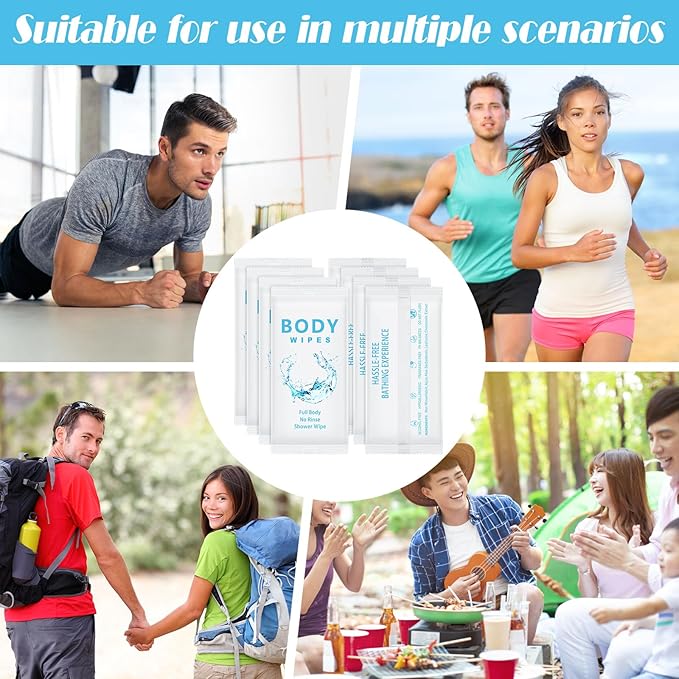 Treela 300 Pcs Bulk Deodorant Large Body Wipes Individually Wrapped Wet Wipes Travel Size for Adults Shower for Homeless Supplies Hygiene Personal Cleansing for Hiking Gym(7.09" X 9.84",White)