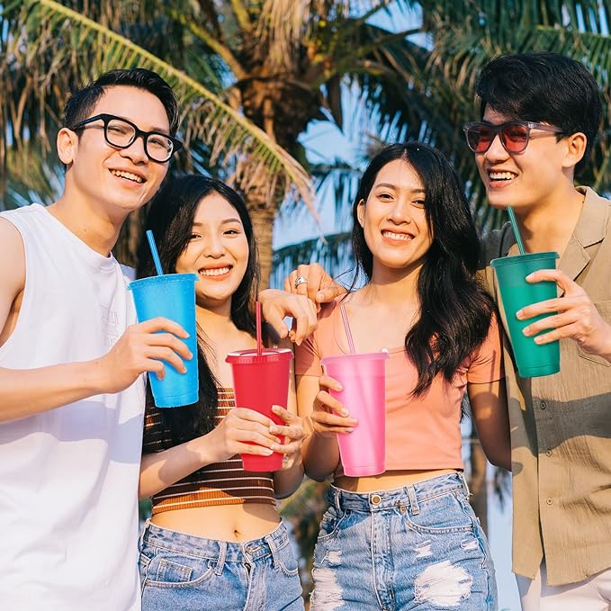 Honeydak 60 Pack Tumbler with Straw and Lid Bulk Glitter Plastic Cups Water Bottle Iced Coffee Travel Mug Reusable Party Favor Cups for Birthdays travel 24-27 oz (Assorted Color)