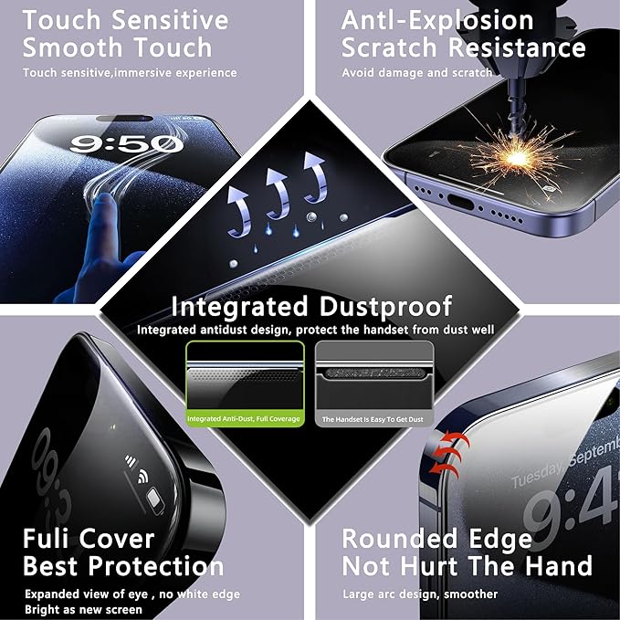 CHISHA 2-Pack Screen Protector Tempered Glass for iPhone 16 Plus and iPhone15 Plus and iPhone 14 Pro Max 6.7-Inch, Auto Dust Removal, No Bubbles, High Definition Clear, Easy Installation