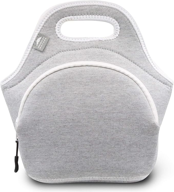 Nordic By Nature Insulated Neoprene Lunch Bag, Soft & Foldable Washable & Reusable Extra-Pocket (M) Light Gray