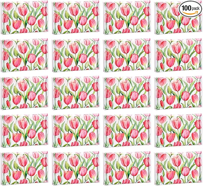 PerKoop 100 Pack Pocket Tissues Travel Slim Packs Small Facial Tissues Wallet Size Toilet Paper for Travel Guest Wedding Supplies, 4 Styles (Tulip)