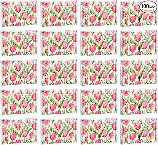 PerKoop 100 Pack Pocket Tissues Travel Slim Packs Small Facial Tissues Wallet Size Toilet Paper for Travel Guest Wedding Supplies, 4 Styles (Tulip)