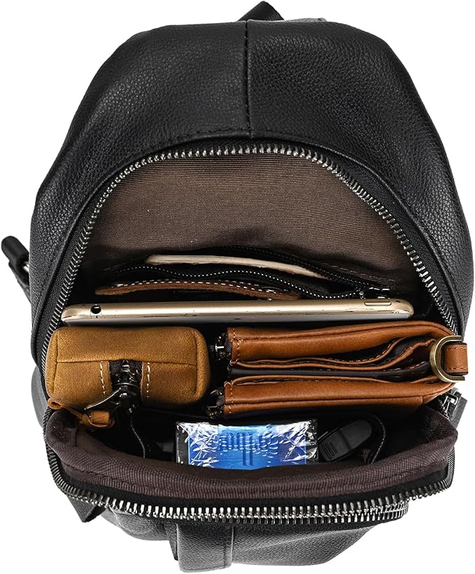 Genuine Leather Sling Bag Multi-pocket Chest Bag for Men Hiking Travel Daypack