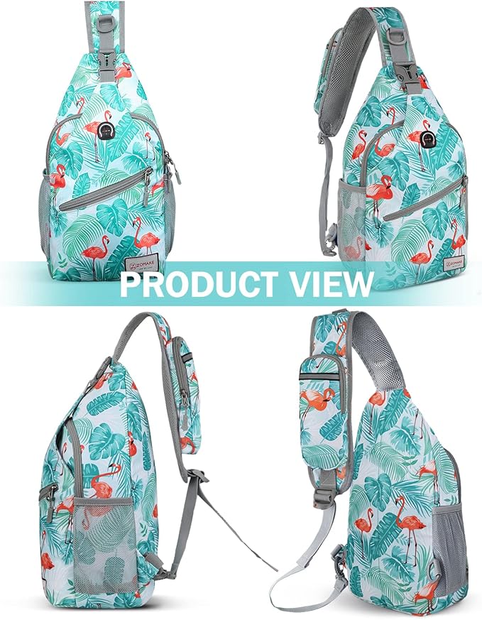 ZOMAKE Sling Bag,Small Crossbody Sling Backpack,Water Resistant Shoulder Daypack for Travel,Anti Thief Chest Bag for Hiking(Flamingo Blue)