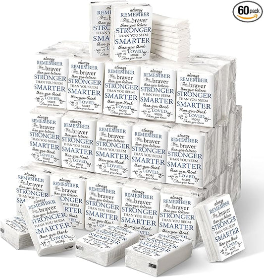 Travel Tissue Packs Bulk Inspirational Pocket Travel Packs Appreciation Individual Tissue for Toilet Wedding Party Daily Use Swag Bag Stuffers Self Care Items Bulk(60 Pcs)