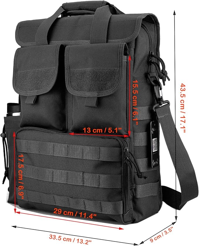 Tactical Messenger Bag Military MOLLE Sling Shoulder Pack Briefcase Laptop Assault Gear Handbags Utility Carry Satchel (Black, 17.3 inch)