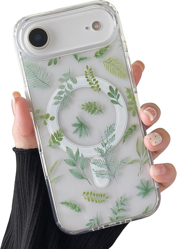 ZTOFERA for iPhone Air Magnetic Case Compatible with Magsafe,Aesthetic Floral Pattern Design Cute for Girl Women,Anti-Drop Protective Hard Phone Cover for iPhone Air-Green Leaf