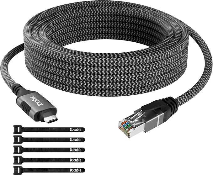 USB C to Ethernet Cable 50FT, Type C to RJ45 Cord, Directly Connected, Gigabit LAN Network, Thunderbolt 3/4 Compatible, for MacBook Pro/Air, iPad Pro, iPhone 15 Series, Galaxy, Smartphone, Laptop, PC