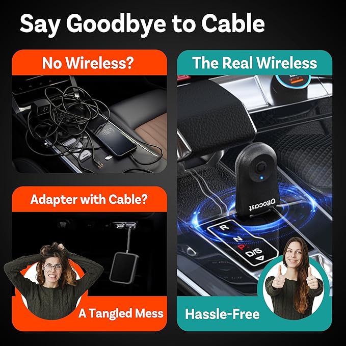 OTTOCAST Mini 2025 Wireless CarPlay & Android Auto 2-in-1 Adapter, Fast Stable Connection, Plug & Play for iPhone & Android Devices (Black)