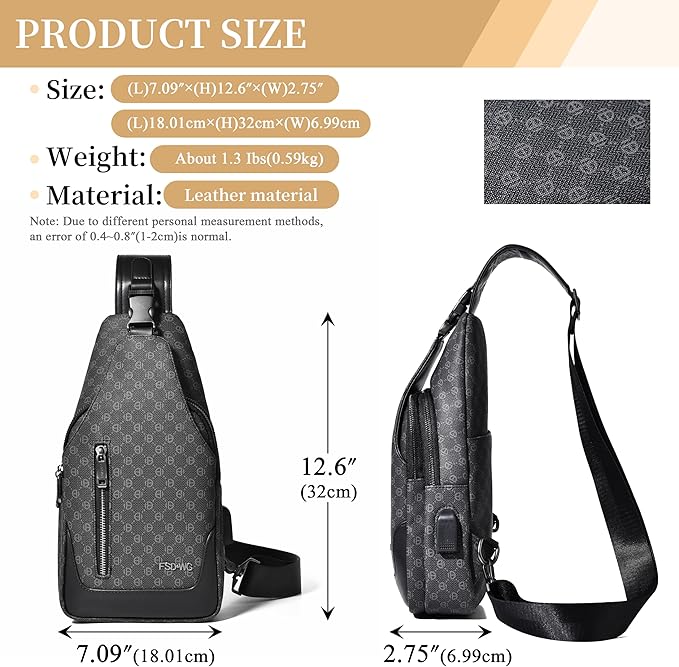 FSD. WG sling Backpack for Men Chest Bag Crossbody Shoulder Bags Travel Hiking Bag Purse for Men with Water Resistant
