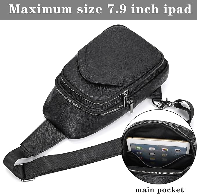 Genuine Leather Sling Bag Multi-pocket Chest Bag for Men Hiking Travel Daypack