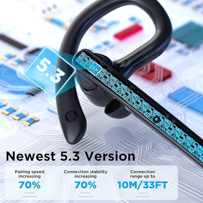 Bluetooth Headset V5.3, Wireless Bluetooth Earpiece with 600mAh Charging Case, 110H Playtime, Hands Free Headset for Cell Phone and Computer with Built-in Microphone for Work Trucker Office