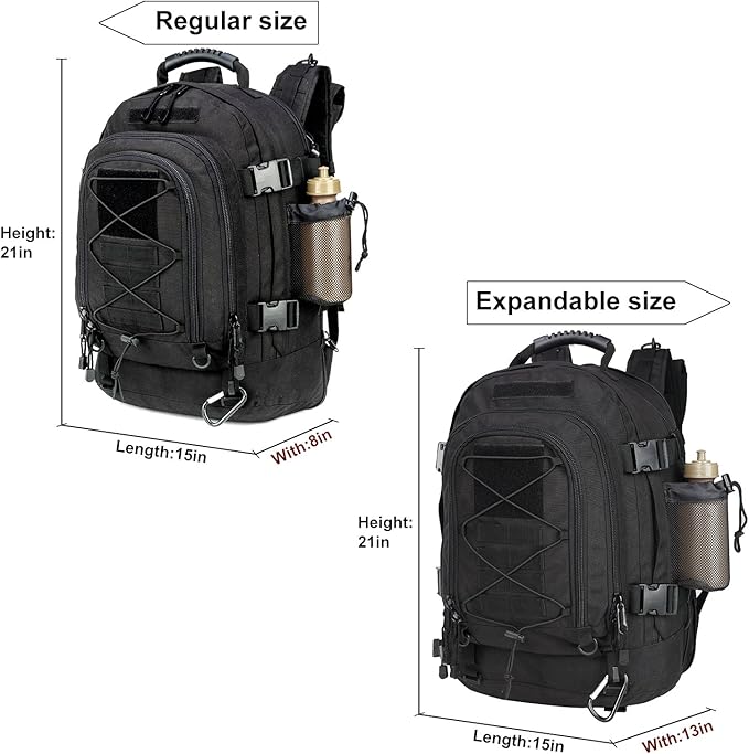 Large Tactical Backpack for Men Military Backpack with DIY System for Travel, Work,Camping,Hunting,Hiking,Sports (BLACK)