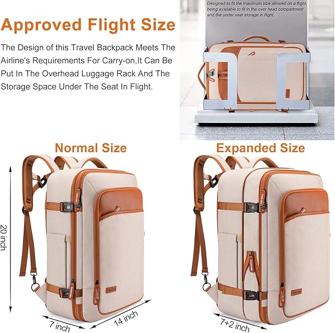 Carry on Travel Backpacks, Extra Large 40L Flight Approved Bag for Men & Women,Expandable Suitcase Backpack With 4 Packing Cubes,Water Resistant Luggage Daypack Business Weekender Bag,Beige