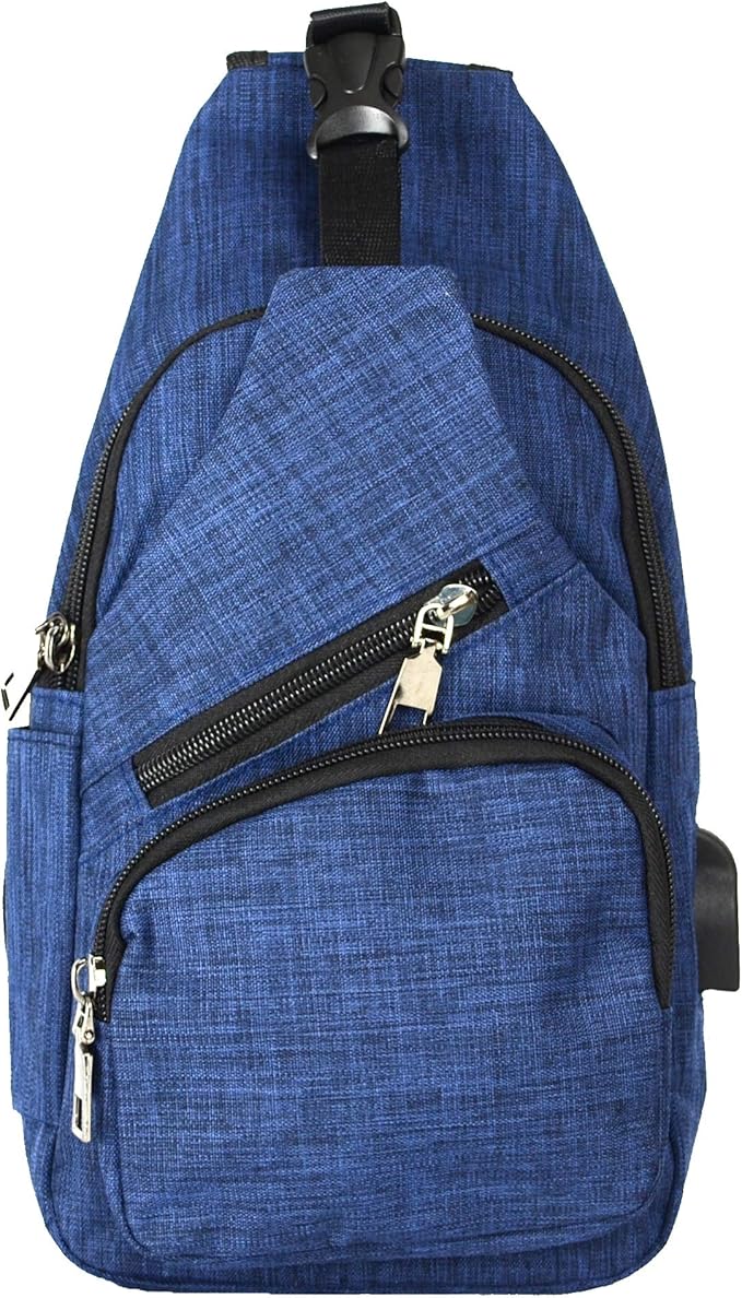 Anti-Theft Daypack Crossbody Sling Backpack, USB Charging Connector Port, Lightweight Day Pack for Travel, Hiking, Everyday, Regular, Navy