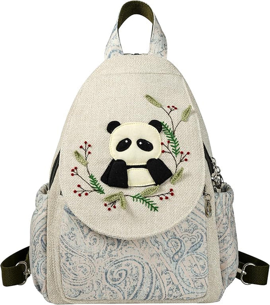 HUANGGUOSHU Women's Boho Knit Mini Backpack - Handmade Multi-Pocket Purse, Secure Zipper, Gift for Her - Bunny Design