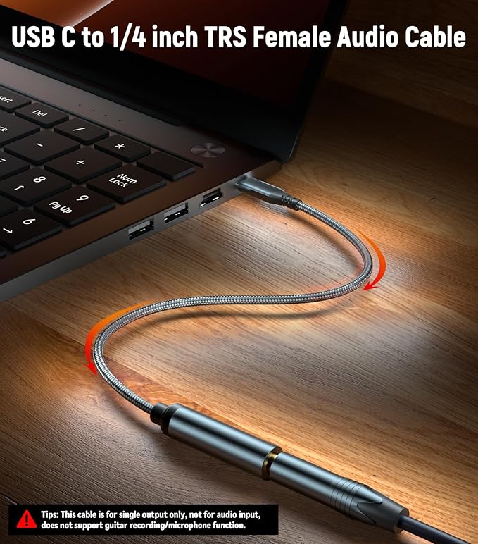 USB C to 1/4 Headphone Adapter 3.3ft/1M, 1/4 Inch 6.35mm TRS Female to USB C Stereo Jack Headphone Adapter Cable for Amplifiers, Mixers, Home Theater, Smartphones, Laptops