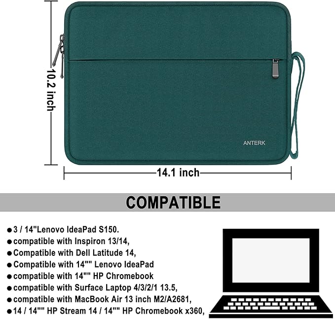 Laptop Case 14 Inch, Water Resistant Traveling Computer Cover with Handle, Shockproof Protective Carrying Laptop Sleeve Compatible for 14 Inch MacBook Air/Pro, HP, Dell, Lenovo, Cyan
