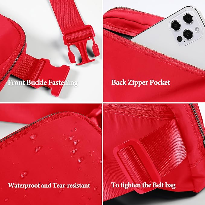 ODODOS Unisex Mini Belt Bag with Adjustable Strap Small Fanny Pack for Workout Running Traveling Hiking, Red