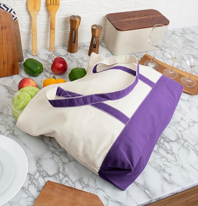 Cotton Canvas Tote Bag with an External Pocket & Top-Zipper Closure For - Gym, Beach, DIY, Work, Travel, Shopping